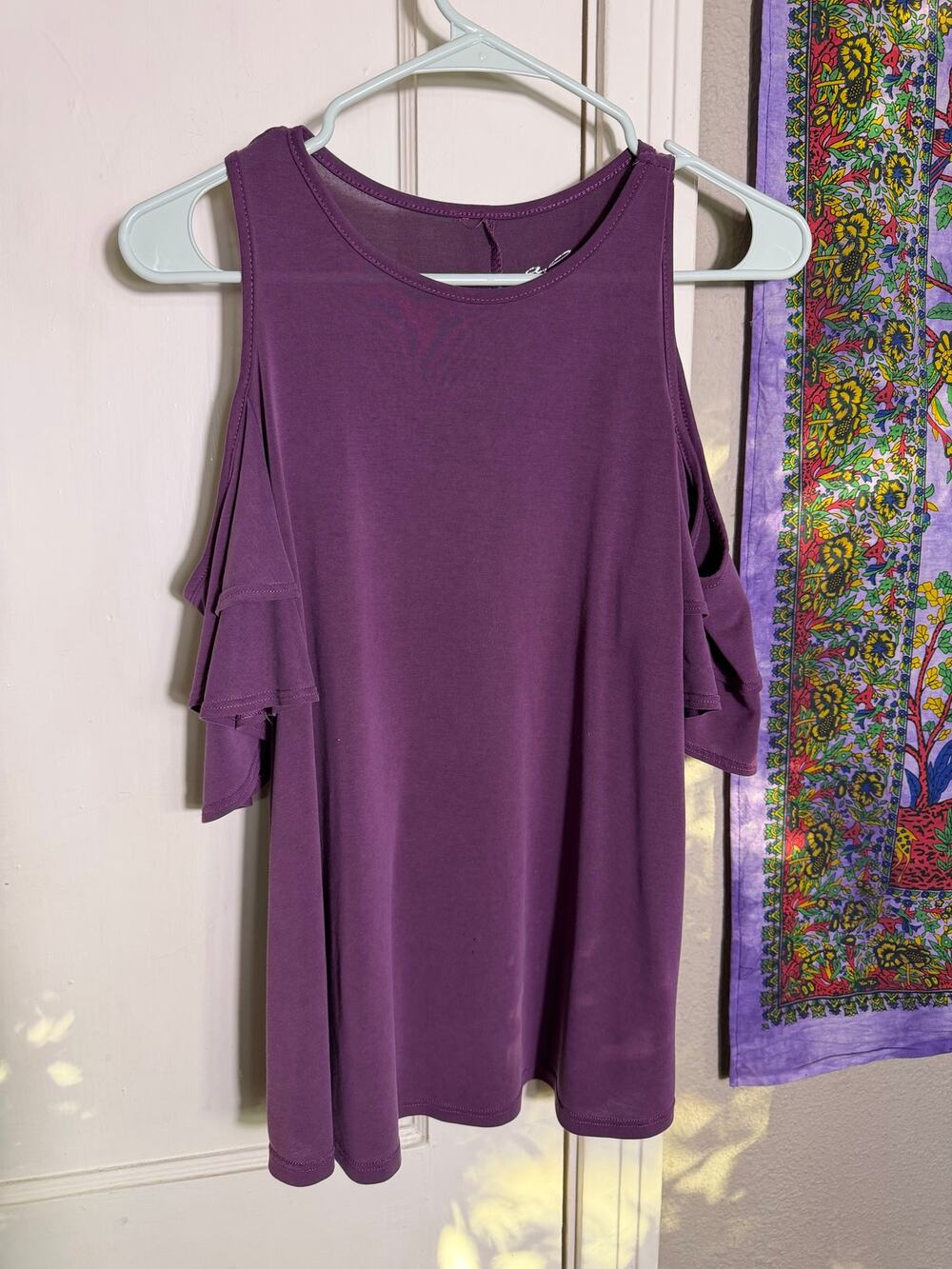 Alya Purple Cold Shoulder Ruffle Top - Small
